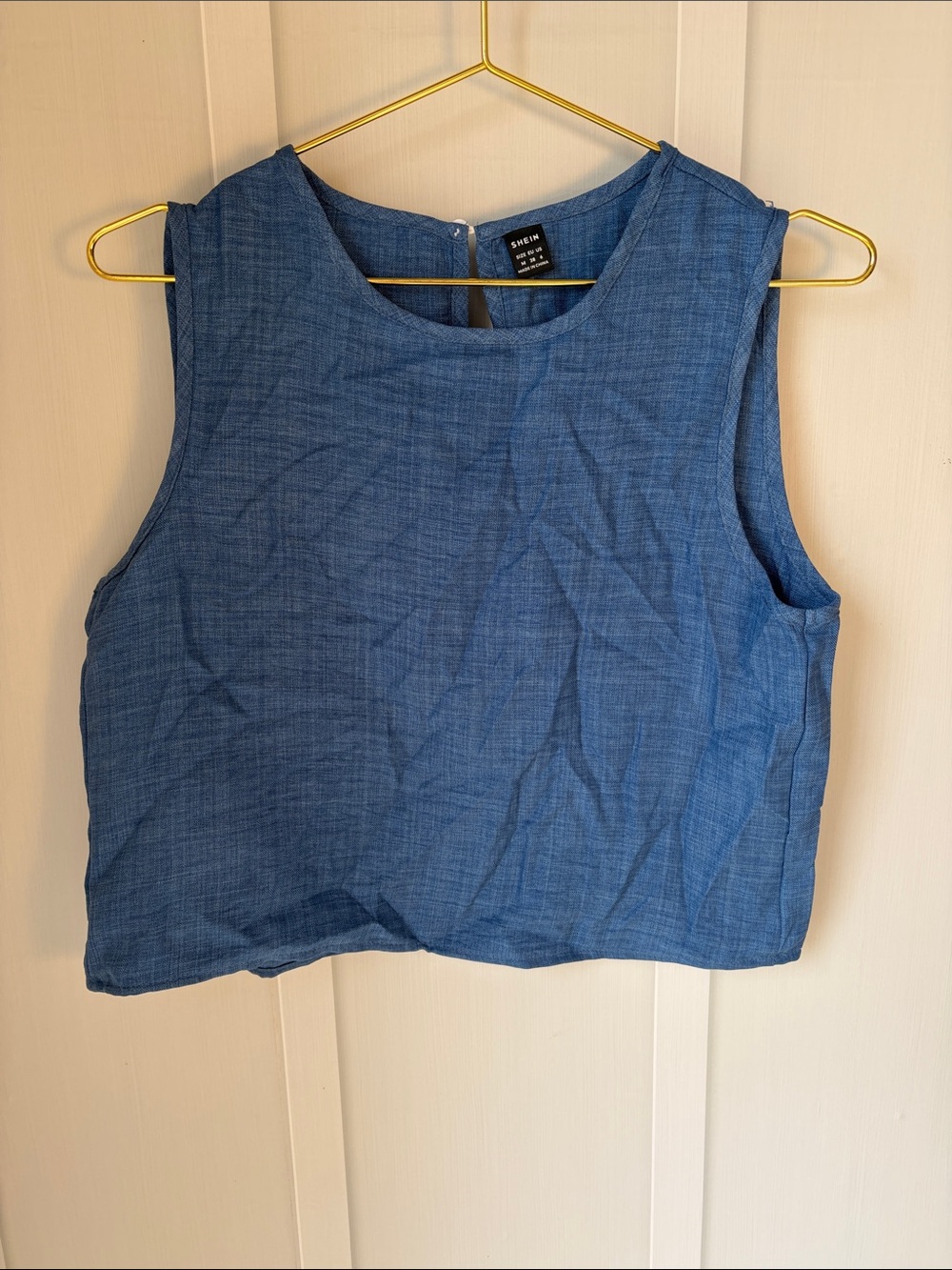 SHEIN Chambray Cropped Tank Top in Denim Blue